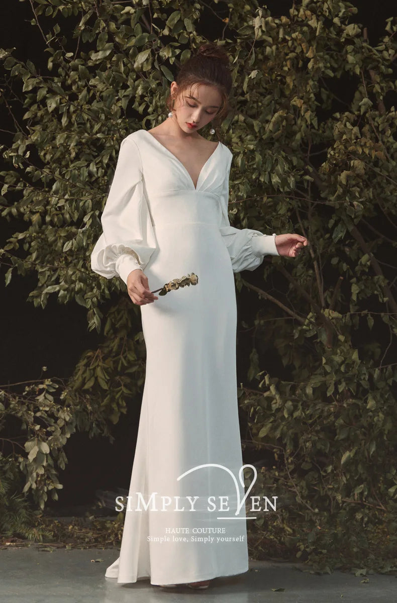 OKLULU  -  New Bride Dress With Long Sleeves Empire flowers Sweet Dreamlike Weddinbg Dress for Countryside Sweep Train Vestidos