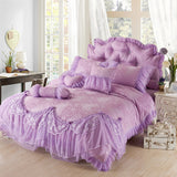 Luxury wedding bedding set purple red beige lace cotton jacquard Bedding sets full queen king size bedskirt duvet cover set