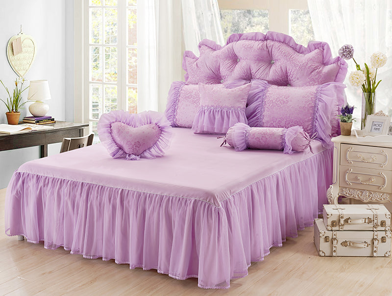 Luxury wedding bedding set purple red beige lace cotton jacquard Bedding sets full queen king size bedskirt duvet cover set