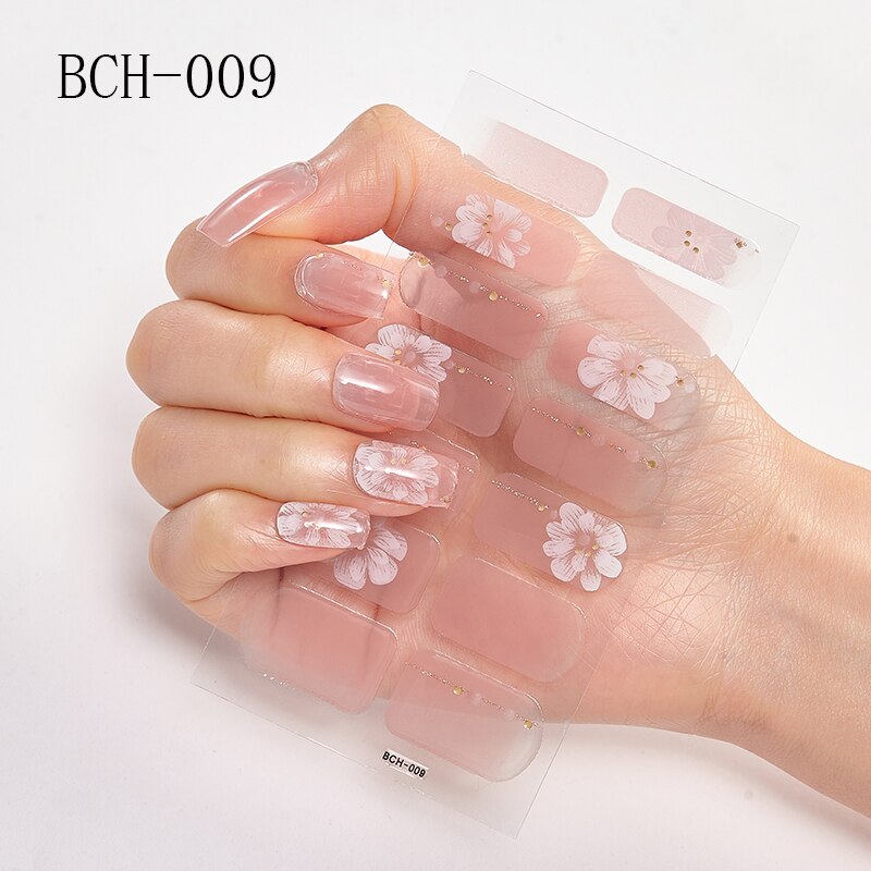 New Arrival Japanese Fashion Designers Nail Stickers Nail Wraps Full Cover Self-Adhesive 14Tips Flower Waterproof Nail Art Decor