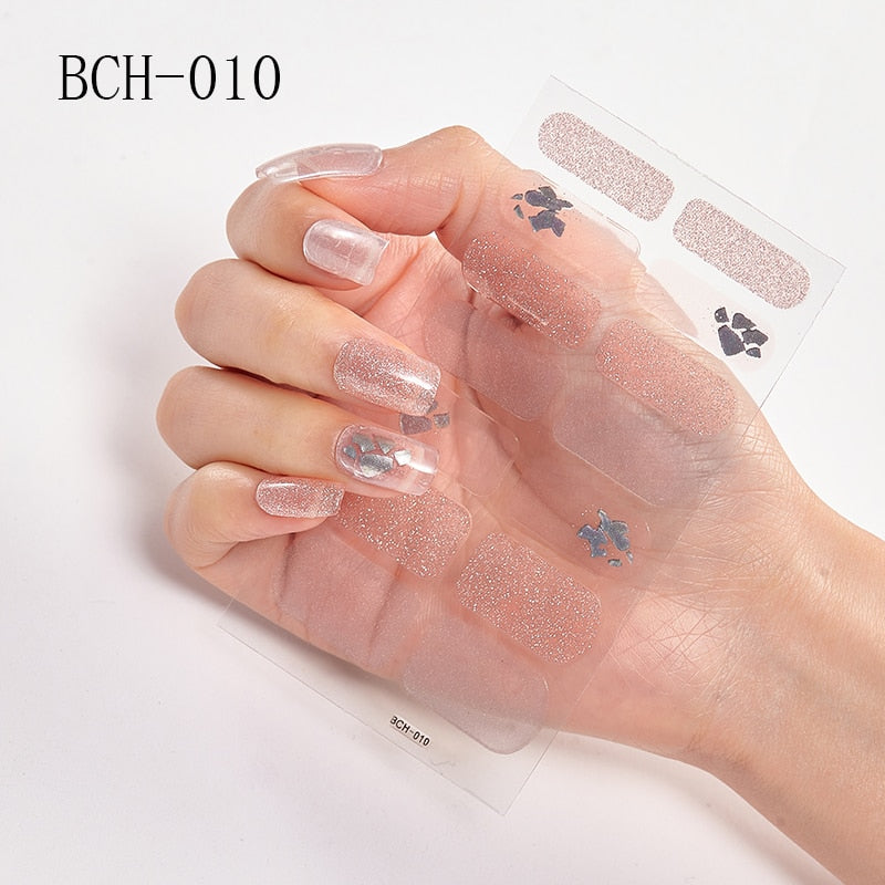 New Arrival Japanese Fashion Designers Nail Stickers Nail Wraps Full Cover Self-Adhesive 14Tips Flower Waterproof Nail Art Decor