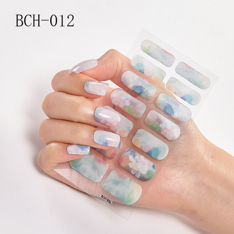 New Arrival Japanese Fashion Designers Nail Stickers Nail Wraps Full Cover Self-Adhesive 14Tips Flower Waterproof Nail Art Decor