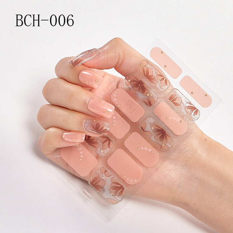 New Arrival Japanese Fashion Designers Nail Stickers Nail Wraps Full Cover Self-Adhesive 14Tips Flower Waterproof Nail Art Decor