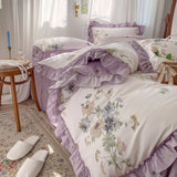 100% Cotton French Vintage Gardenia Printing Princess Bedding Set Rural Flowers Ruffles Quilt/Duvet Cover Bed Linen Pillowcases