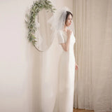 OKLULU  -  New White Satin Bride Dress Long Wedding Dress Simple Short Sleeve Simple Bridal Gowns Robe De Mariee