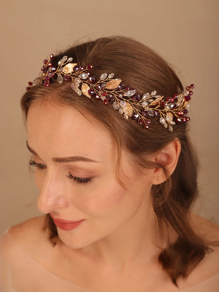 OKLULU  -  Gold Alloy Crystal Bead Flower Headband Hair Accessories Tiaras Bridal Headwear Wedding Hair Jewelry Party Prom Headpiece