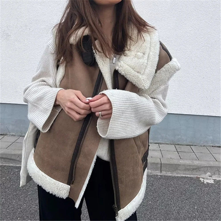 2000s fashion Autumn and Winter New Fur Vest Ins American Retro Lamb Fur Loose Zipper Suede Thickened Coat