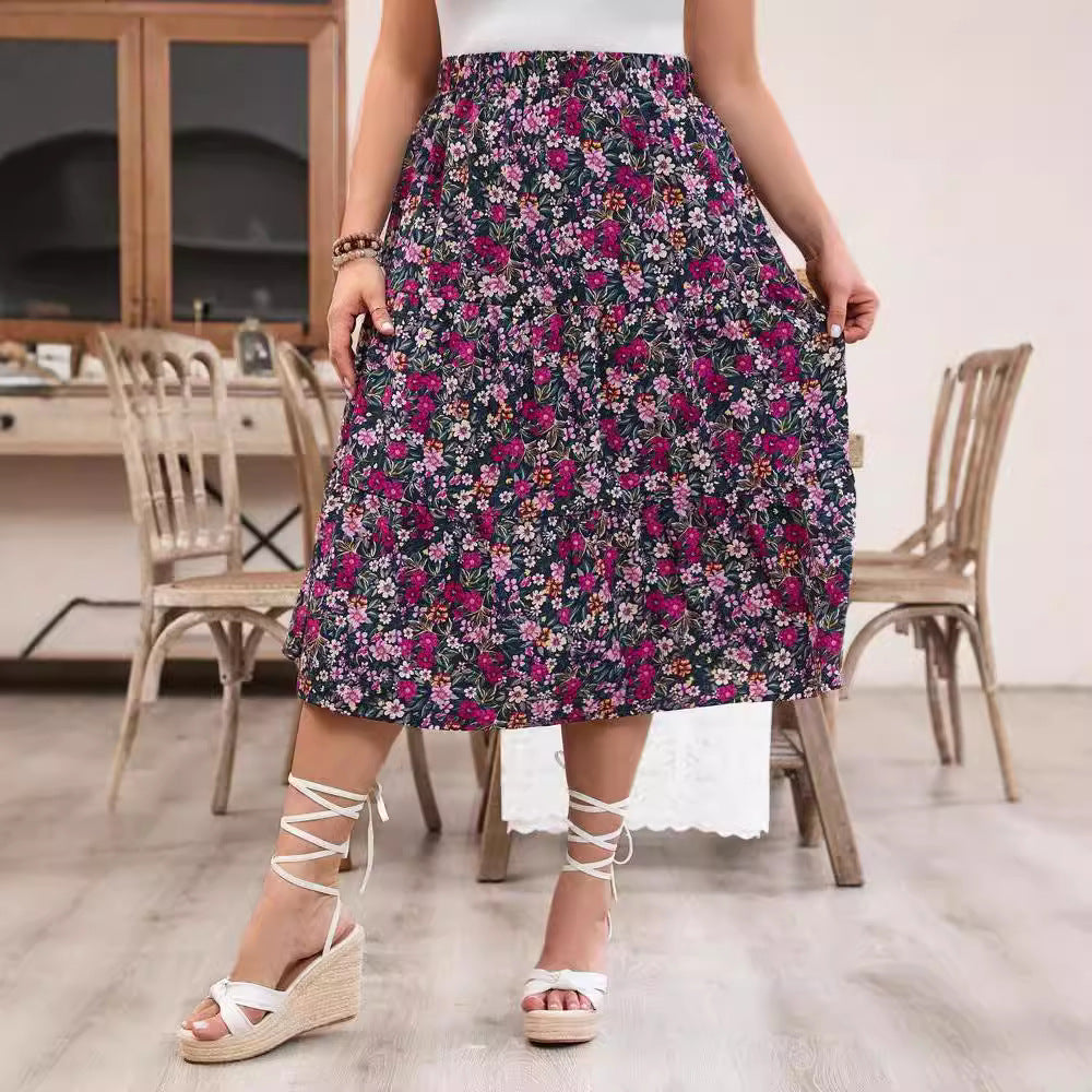 teacher outfits 2024 Spring and Summer Women's Clothing New Fashion Printed Floral High Waist plus Size Dress Women