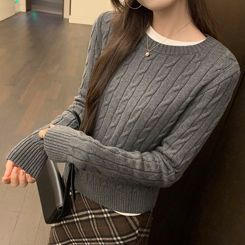 outfit ideas for school Twist Texture Shoulder Knitted Bottoming Shirt for Women Autumn and Winter 2024 New Korean College Style Inner Wear