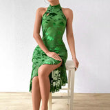 pop culture dress to impress New Chinese Cheongsam Hot Selling Half Turtleneck Sleeveless Side Slit Fishtail Dress