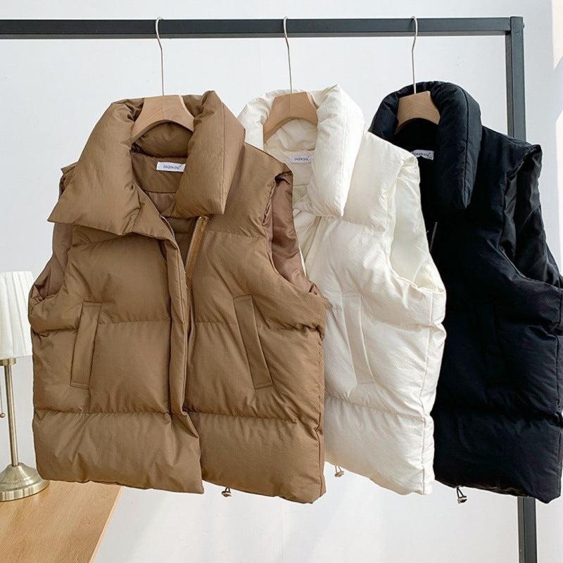 barn jacket outfits Autumn and Winter New down Cotton Vest Women's Short Outer Wear Korean Style Stand Collar Cotton-Padded Vest Vest Vest Waistcoat