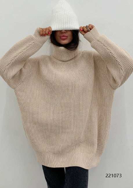 2000s fashion Autumn and Winter Thickened Loose Turtleneck Wool plus Size Casual Solid Color Russian Knitwear Sweater Women's Clothing