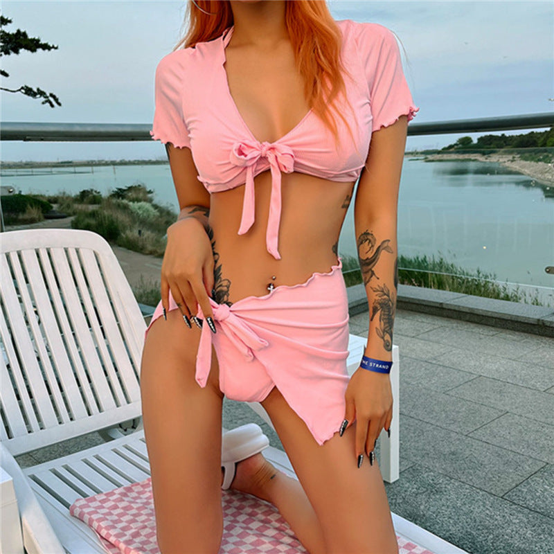 summer outfits inspo Fashion Korean Style New Women's Split Four-Piece Conservative Sexy Fresh Vacation Beach Sexy Swimsuit Bikini