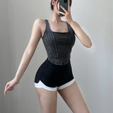 barn jacket outfits Denim-like Sports Camisole New Summer Thin Stretch Sexy Outerwear Stretch Fitness Top