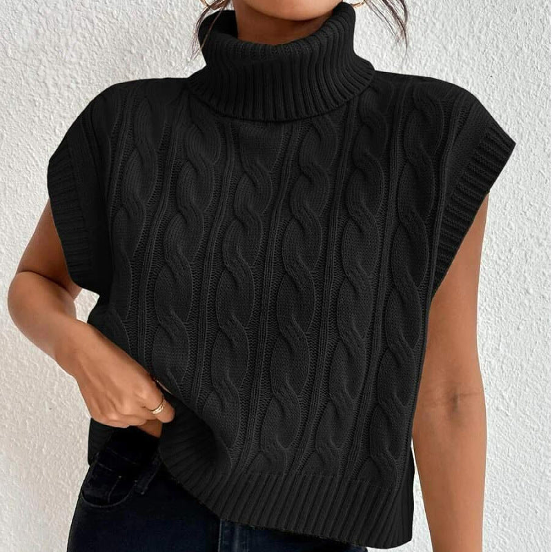 work outfits women Autumn New Style Knitted Solid Color Turtleneck Loose Twisted Sleeveless Inner Wear Outer Vest for Women