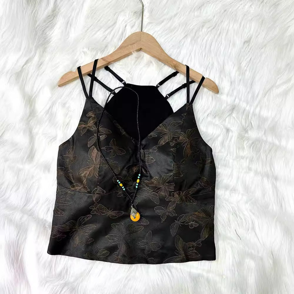 outfit inspo 2024 Summer New Silk Jacquard Bra One-Piece Beauty Back Top This Year Popular National Style Vest Small Sling Women