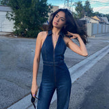 concert outfit Style Women's Clothing 2024 Summer New Slim Slimming Fashion Street Retro Style High Waist Denim Jumpsuit