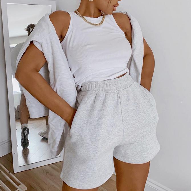 summer outfits inspo New Pure Color Casual Sports Elastic High Waist Shorts