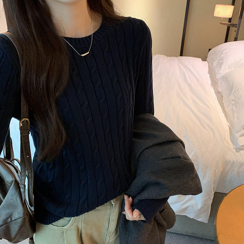 outfit ideas for school Twist Texture Shoulder Knitted Bottoming Shirt for Women Autumn and Winter 2024 New Korean College Style Inner Wear