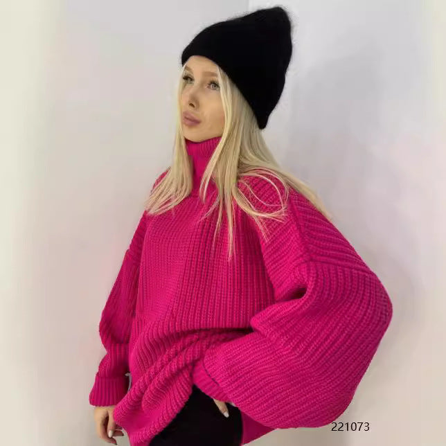 2000s fashion Autumn and Winter Thickened Loose Turtleneck Wool plus Size Casual Solid Color Russian Knitwear Sweater Women's Clothing