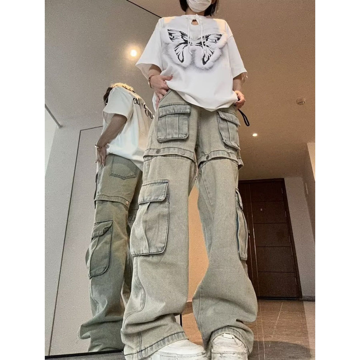 y2k outfits Detachable American Workwear Jeans Women's Summer Thin Retro High Street Straight Niche Vibe Pants