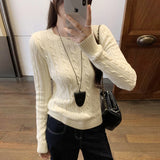 outfit ideas for school Twist Texture Shoulder Knitted Bottoming Shirt for Women Autumn and Winter 2024 New Korean College Style Inner Wear