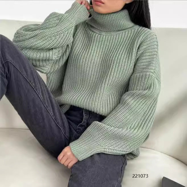 2000s fashion Autumn and Winter Thickened Loose Turtleneck Wool plus Size Casual Solid Color Russian Knitwear Sweater Women's Clothing