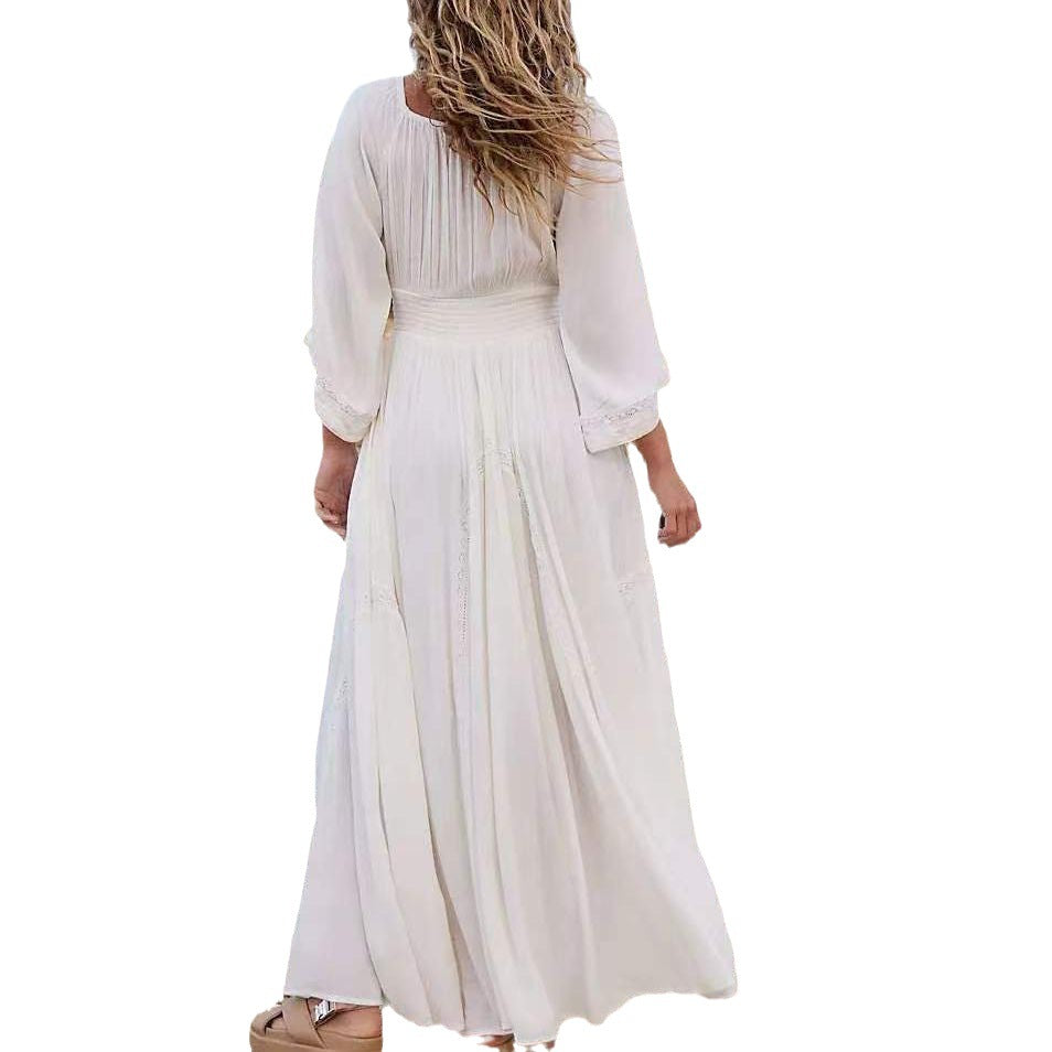 pop culture dress to impress New Solid Color Long Fashion Sexy V-neck Tight Waist Fashion Snow Chiffon Dress