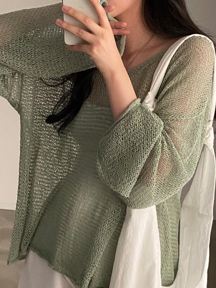 Oversized Long Sleeve Crochet Knit Top