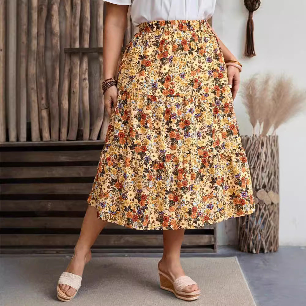 teacher outfits 2024 Spring and Summer Women's Clothing New Fashion Printed Floral High Waist plus Size Dress Women