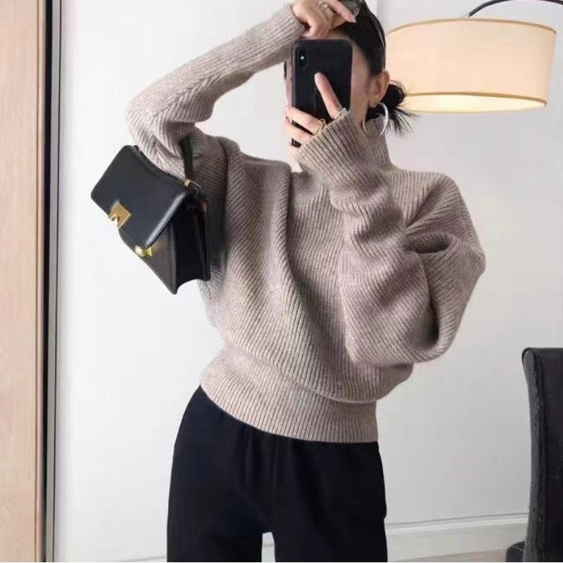 outfit inspo fall Women's High Collar Lazy Style Knitted Sweater Autumn and Winter Soft Glutinous Solid Color Loose Inner Wear Comfortable Korean Style Women's Elegant Sweater