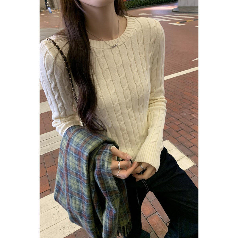 outfit ideas for school Twist Texture Shoulder Knitted Bottoming Shirt for Women Autumn and Winter 2024 New Korean College Style Inner Wear