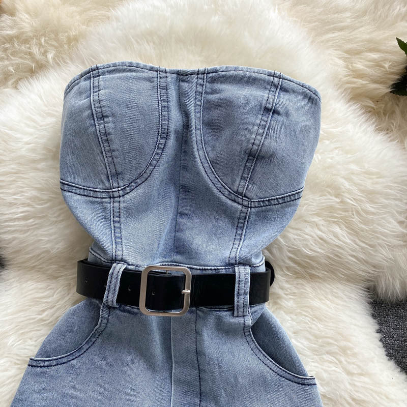 outfit inspo Tube Top Overalls Women's New High Waist Slimming Wide Leg Shorts Small Casual Jumpsuit Hot Girl Pants