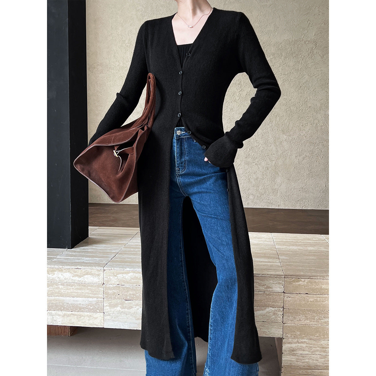 church outfit Luxi Korean Style Autumn High-Grade Lazy Loose Slimming Long Top Women's New Knitted Coat  