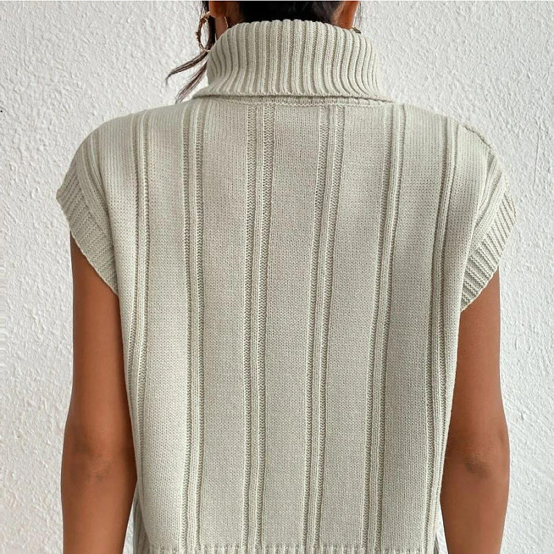 work outfits women Autumn New Style Knitted Solid Color Turtleneck Loose Twisted Sleeveless Inner Wear Outer Vest for Women