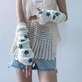 2000s fashion Japanese Girl Star Millennium Y2g Hot Girl Five-Pointed Star Knitted Open Finger Warm Gloves Autumn and Winter Oversleeves Tide