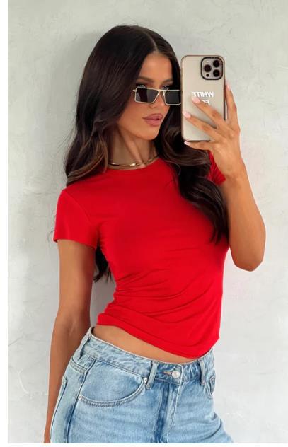 summer fits Women's Autumn Versatile Irregular Slim Bottoming Top T-shirt round Neck Solid Color Slim Short Sleeve