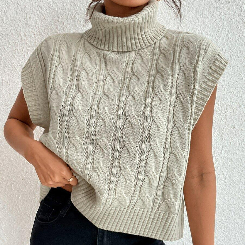 work outfits women Autumn New Style Knitted Solid Color Turtleneck Loose Twisted Sleeveless Inner Wear Outer Vest for Women