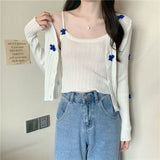 2000s fashion Korean Style Sweet Fresh Flower Pit Sweater Autumn New Lady Strap Cardigan Coat Slimming Trendy