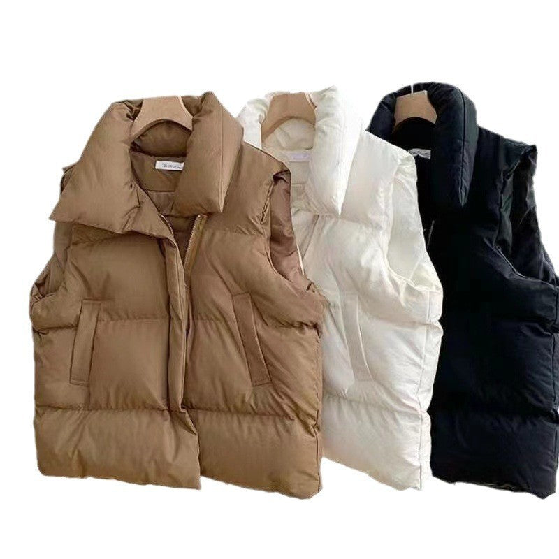 barn jacket outfits Autumn and Winter New down Cotton Vest Women's Short Outer Wear Korean Style Stand Collar Cotton-Padded Vest Vest Vest Waistcoat