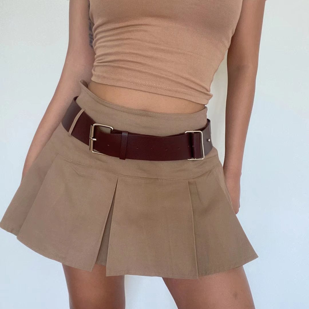 concert outfit dress to impress Summer 2024 Retro Hot Girl Skirt Slim Fit Slimming Small Pleated Skirt Anti-Exposure Skirt with Belt