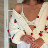 outfit inspo Cherry Three-Dimensional Decorative Cardigan Sweater Loose Women's Fashion All-Match V-neck Autumn Outer Wear High-Grade Women's Sweater