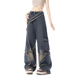 concert outfit Star Frayed Jeans Women's Autumn and Winter Chubby Girl Slimming Retro Small Straight Wide Leg Long Pants