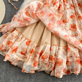 jester dress to impress Sweet Chiffon Flower Color Stitching Lace with Chest Pad Orange Sleeveless Pullover A- line Sling Dress