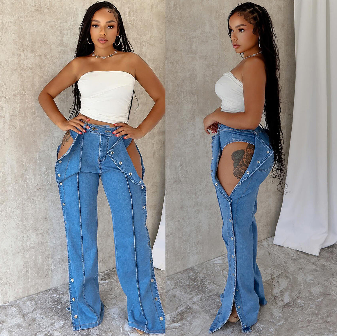 outfit inspo fall Women's High Waist Jeans Women's Fashion Street Double Side Button Closure Casual Trousers