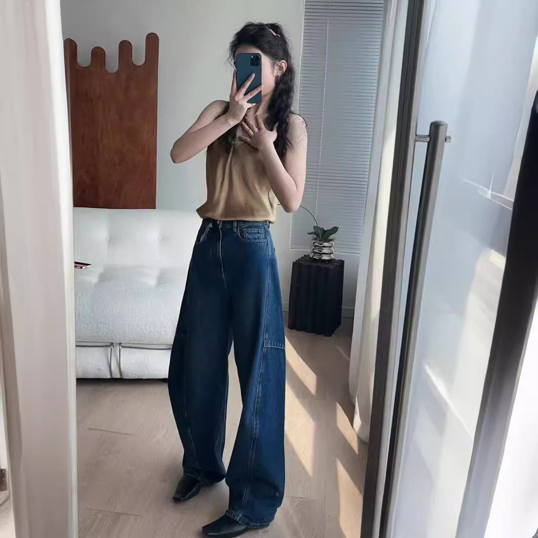 dti outfits Versatile Slimming Fashionable Pioneer Light Deconstruction Split Tangent Loose Curved Cocoon Jeans Women's Banana Pants  