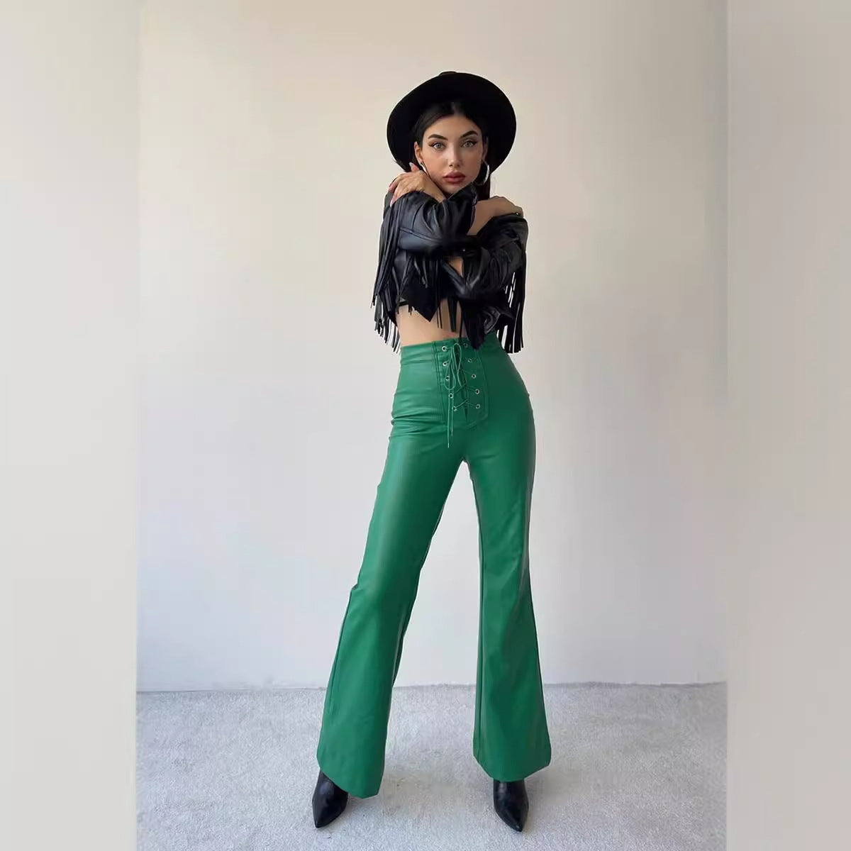 barn jacket outfits 2024 Autumn and Winter Women's Fashion Sexy High Waist Trousers Flared Pants Leather Pants Women's Pants