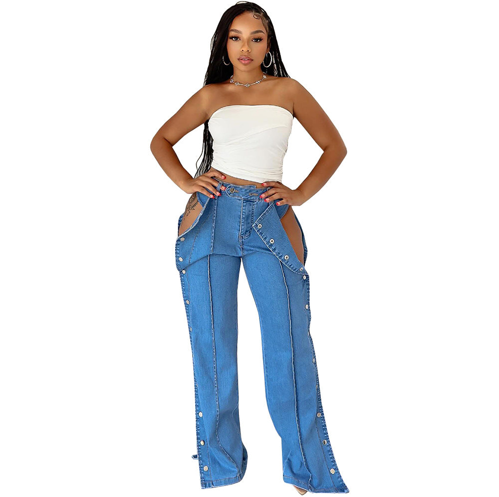 outfit inspo fall Women's High Waist Jeans Women's Fashion Street Double Side Button Closure Casual Trousers