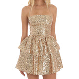 pop culture dress to impress Women's New Fashion Sequined Dress High-Grade Sequined Suspender Skirt Sexy Backless Short Skirt Evening Dress