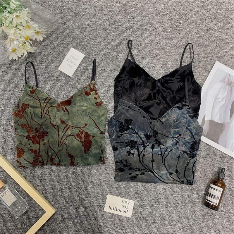 outfit inspo Underwear Outer Wear French Print Collar Camisole Women's Inner Base with Chest Pad Hot Girl Top